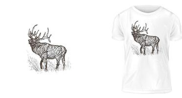 conceito de design de camiseta, veado na floresta vetor