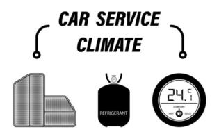 infográficos, serviço de reparação de automóveis. reabastecimento de refrigerante, filtros de ar e controle climático no carro. conjunto de ícones vetoriais vetor