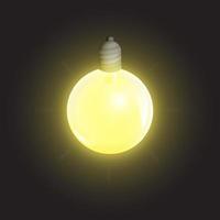 lâmpada redonda em fundo escuro. símbolo de ideias, inspiração, criatividade. elemento de guirlanda festiva. ícone de vetor