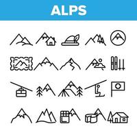 coleção montanha alpes assinar ícones conjunto vetor