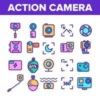 conjunto de ícones de sinal de câmera de ação de cor vetor