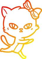 linha de gradiente quente desenhando gato bonito dos desenhos animados correndo vetor