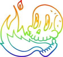desenho de linha de gradiente de arco-íris desenho animado crânio flamejante vetor