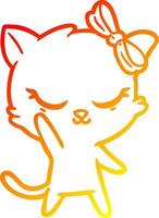 linha de gradiente quente desenhando gato de desenho animado bonito com arco vetor