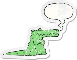 adesivo angustiado de crocodilo de desenho animado e bolha de fala vetor