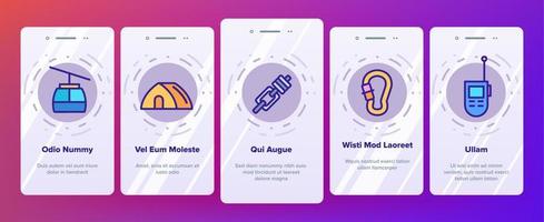 onboarding de vetor de equipamentos de alpinismo e montanhismo colorido