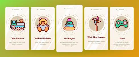 brinquedos infantis vetor linear onboarding