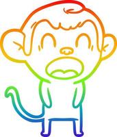 desenho de linha de gradiente de arco-íris bocejando macaco de desenho animado vetor