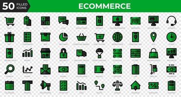 conjunto de 50 ícones da web de comércio eletrônico no estilo de contorno preenchido. cartão de crédito, lucro, fatura. coleção de ícones de contorno preenchido. ilustração vetorial vetor