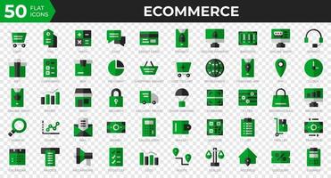 conjunto de 50 ícones da web de comércio eletrônico em estilo simples. cartão de crédito, lucro, fatura. coleção de ícones plana. ilustração vetorial vetor