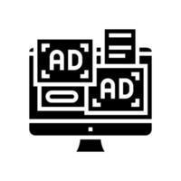 banners de propaganda na ilustração vetorial de ícone de glifo de tela de computador vetor