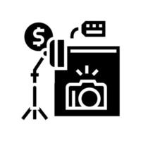 câmera fotográfica e ilustração vetorial de ícone de glifo de aluguel de estúdio vetor