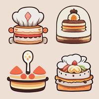 logotipo de restaurante de comida de bolo de chef fofo 2d vetor de arte de desenho animado desenhado à mão
