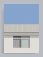 fundo de capa de vetor de arquitetura minimalista simples. janela de casa urbana japonesa com fundo de céu azul. edifícios, subúrbio, cidade. adequado para cartazes, capas de livros, brochuras, revistas, folhetos.