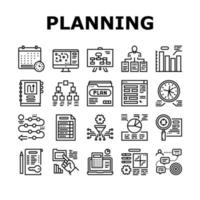 vetor de conjunto de ícones de coleção de processo de trabalho de planejamento