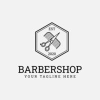 logotipo da barbearia com ícone de tesoura e pente vetor