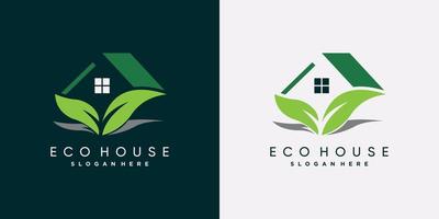 ilustração vetorial de design de logotipo de casa de natureza com elemento de folha e cor verde vetor