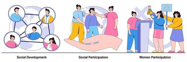 desenvolvimento social e participação, pacote ilustrado de participação das mulheres vetor
