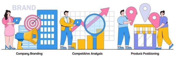 branding da empresa, análise competitiva e pacote ilustrado de posicionamento do produto vetor