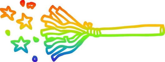 desenho de linha de gradiente de arco-íris vassoura mágica de desenho animado vetor