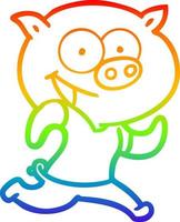 linha de gradiente de arco-íris desenhando porco alegre exercitando desenho animado vetor