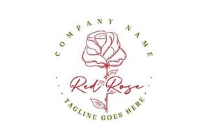 design de logotipo de flor de rosa vermelha desenhado à mão vintage retrô vetor