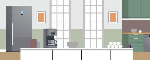 interior da cozinha moderna sem ilustração de design plano de pessoas e eletrodomésticos conceito. vetor