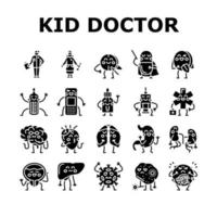 conjunto de ícones de tratamento de doenças de médico de criança vetor