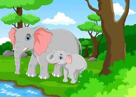 elefante fofo e seu bebê vetor