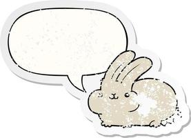 coelho de desenho animado e adesivo angustiado de bolha de fala vetor