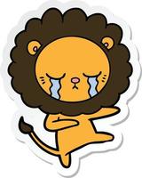 adesivo de um leão de desenho animado chorando vetor
