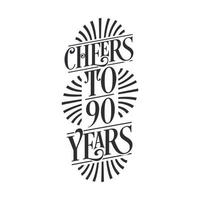 90 anos de festa de aniversário vintage, um brinde aos 90 anos vetor