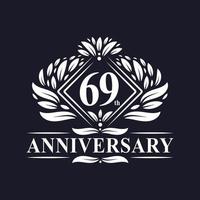 logotipo de aniversário de 69 anos, logotipo floral de 69º aniversário de luxo. vetor