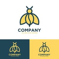 inspiração de design de logotipo de ícone de inseto de abelha com arte de linha minimalista de mariposa de combinação de grãos de café vetor