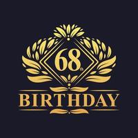 logotipo de aniversário de 68 anos, celebração de aniversário de 68 anos de luxo dourado. vetor