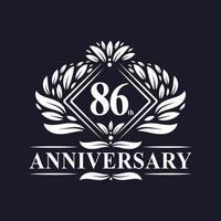 logotipo de aniversário de 86 anos, logotipo floral de 86º aniversário de luxo. vetor