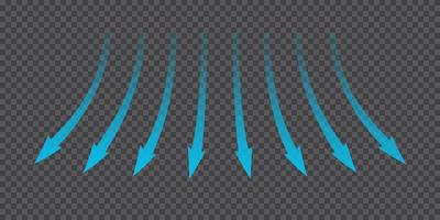 fluxo de ar. setas azuis mostrando a direção do movimento do ar. setas de direção do vento. fluxo fresco frio azul do condicionador. ilustração vetorial isolada no fundo vetor