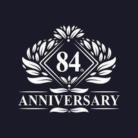 logotipo de aniversário de 84 anos, logotipo floral de 84º aniversário de luxo. vetor