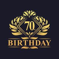 logotipo de aniversário de 70 anos, celebração de aniversário de 70 anos de luxo dourado. vetor