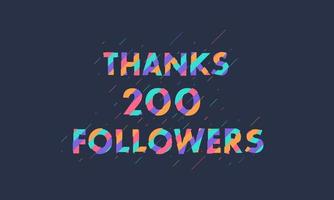 obrigado 200 seguidores celebração design colorido moderno. vetor