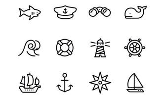 design de vetor de ícones de contorno marinho do mar