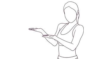 mulher em traje de fitness com palma aberta mão desenhada ilustração vetorial de estilo vetor