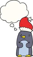 pinguim de natal fofo e balão de pensamento vetor