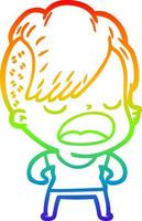 desenho de linha de gradiente de arco-íris desenho animado garota hipster legal falando vetor