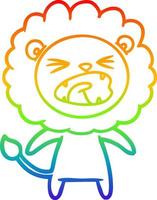 desenho de linha de gradiente de arco-íris desenho animado leão bravo vetor