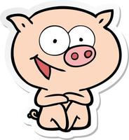 adesivo de um desenho animado de porco sentado alegre vetor