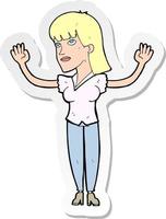 adesivo de uma mulher de desenho animado jogando as mãos no ar vetor