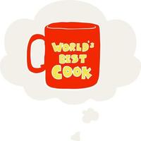 melhor caneca de cozinheiro do mundo e balão de pensamento em estilo retrô vetor