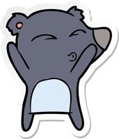 adesivo de um urso assobiando de desenho animado vetor