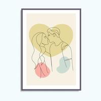 romântico casal adorável cartaz arte de parede desenho de estilo de arte de linha elegante vetor